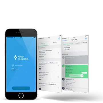 Die App «Grid Control» auf dem Smartphone: Anmeldung, Liste der anstehenden Wartungsarbeiten im Stromnetz und die Detailansicht eines Schaltschritts