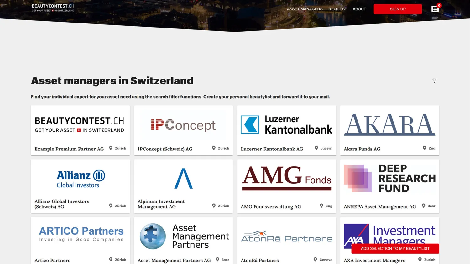 beautycontest.ch: das digitale Branchenbuch der Asset Manager