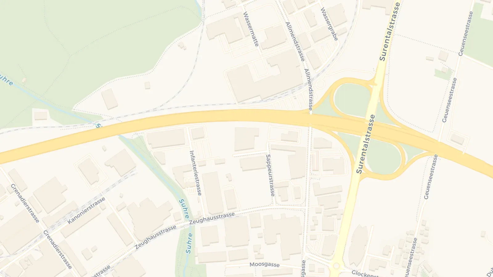 Kartenausschnitt von Sursee mit dem Standort der xappido ag an der Kavalleriestrasse 2, unmittelbar bei der Autobahnausfahrt Sursee